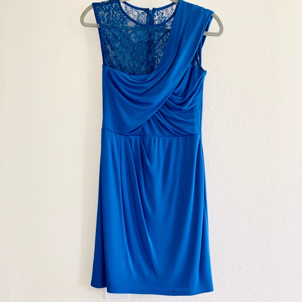 NWOT David Meister Blue Cocktail Dress w/ Lace 4
